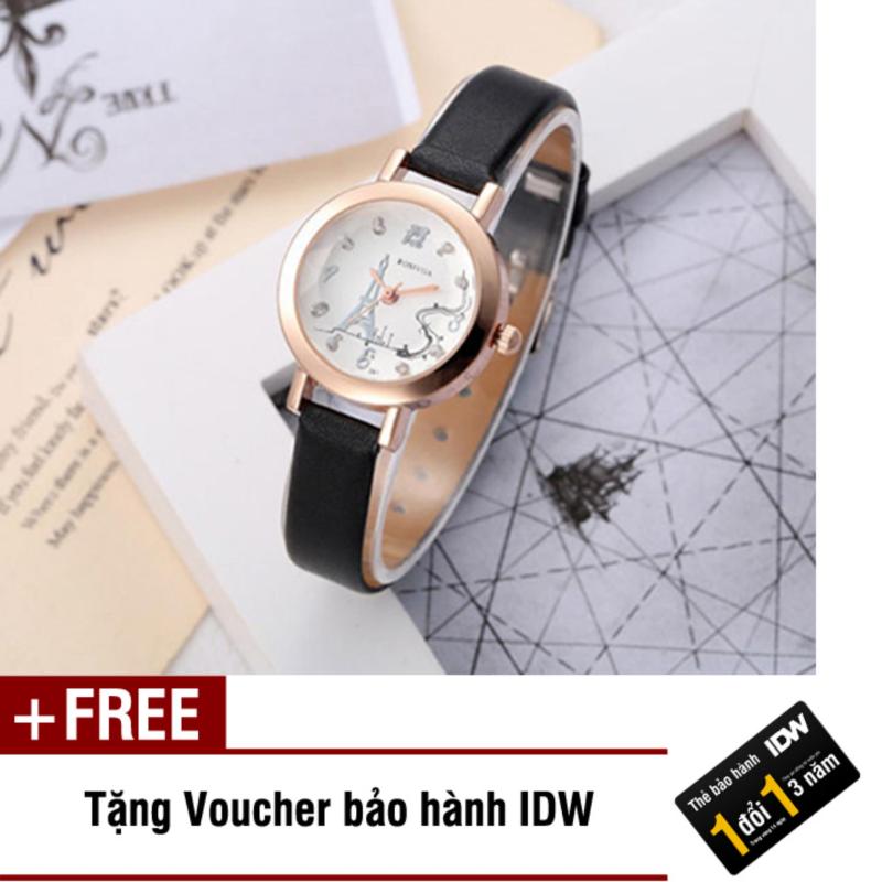 Giá bán Đồng hồ nữ dây da Rosivga IDW 8671 (Dây đen) + Tặng kèm voucher bảo hành IDW