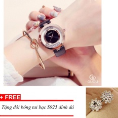 Giảm Giá Đồng hồ nữ dây da thời trang đá lăn GUOU – tặng vòng tay pha lê   ST-Store