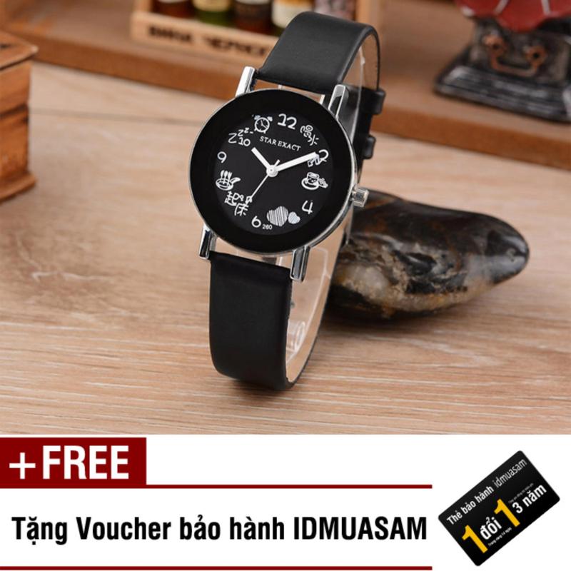 Nơi bán Đồng hồ nữ dây da thời trang JIS 8233 (Đen) + Tặng kèm voucher bảo hành IDMUASAM
