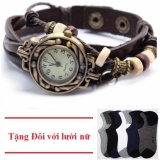 Đồng hồ nữ dây giả da Vintage + Tặng Đôi vớ lười nữ