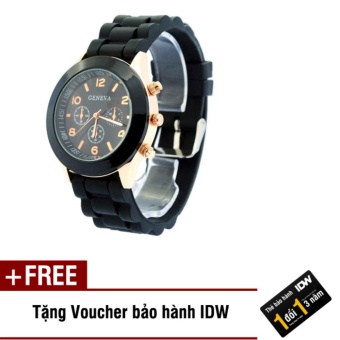 Đồng hồ nữ dây silicon thời trang Geneva IDW 9001 (Mặt đen) + Tặng kèm voucher bảo hành IDW  