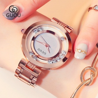 Đồng hồ nữ dây thép đá lăn GUOU size 35mm MDH-Gu018 (trắng) + tặng vòng tay đá đỏ  