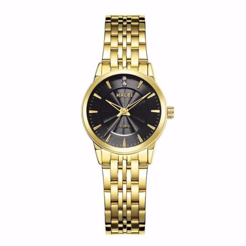 Đồng hồ nữ Halei 553 dây vàng mặt đen chống nước bán chạy