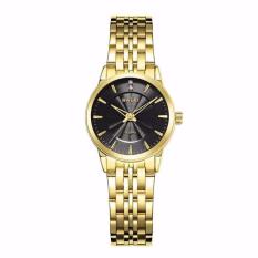Thông tin Sp Đồng hồ nữ Halei 553 dây vàng mặt đen chống nước   Time Center