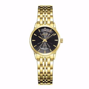 Đồng hồ nữ Halei 553 dây vàng mặt đen chống nước  