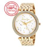Đồng hồ nữ MK MK3727, Vỏ đồng hồng màu Vàng (Gold), mặt màu trắng (White), viền đồng đính pha lê Swarovski, size 39mm