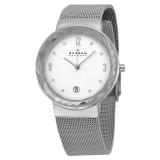 Đồng hồ nữ Skagen Leonora SKW2004, màu thép trắng , mặt bạc, size 34mm, dây lưới kim loại