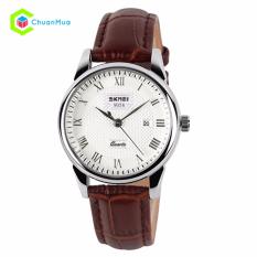 Giá Niêm Yết Đồng hồ Nữ Skmei 9058 viền nổi dây da DHA278-D1179 – Mặt trắng dây nâu chuanmua