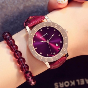 Đồng hồ nữ thương hiệu GUOU dây da,mặt viền in nổi,số đính đá quý phái ST-8065  