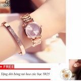 Đồng hồ nữ thương hiệu GUOU dây thép,mặt trơn có lịch ngày ST-5127 - tặng bông tai hoa cúc