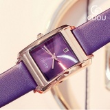 Đồng hồ nữ thương hiệu GUOU mặt chữ nhật dây da có lịch ngày thời trang