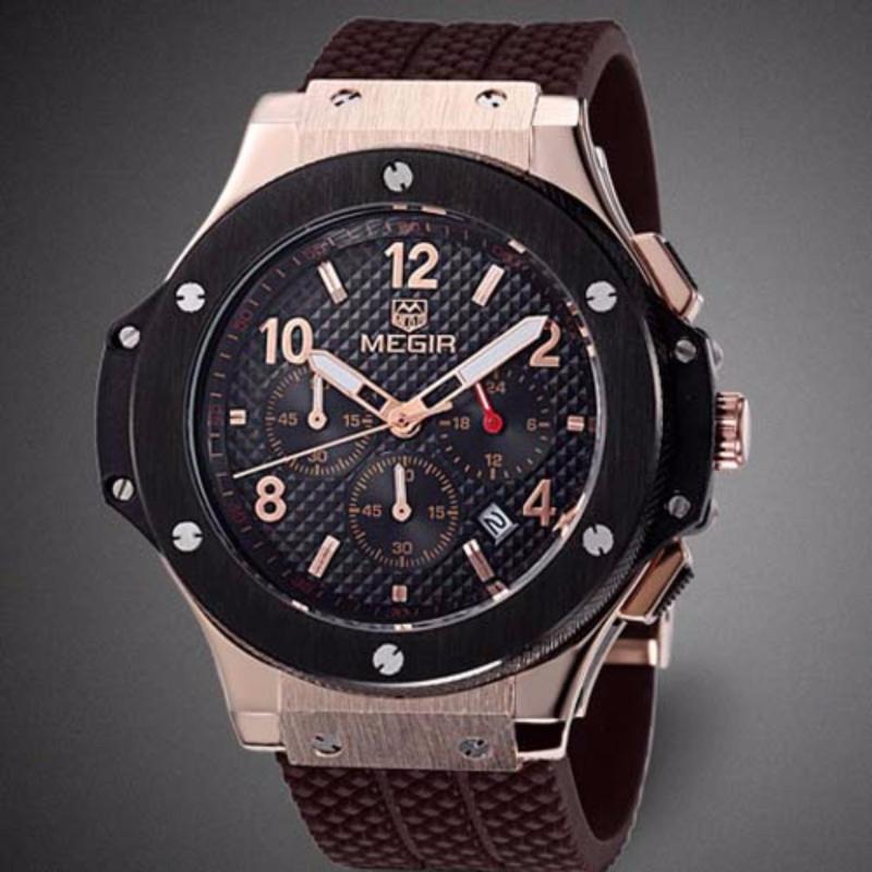 Đồng hồ thể thao MEGIR chạy 6 kim Chronograph (M Dây Nâu viền vàng) bán chạy