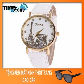 Đồng hồ Unisex dây da cao cấp TimeZone Geneva Tháp Fashion 2017(Dây Trắng, Mặt Trắng, Hình Tháp) + Tặng Kèm...