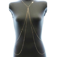 Giảm Giá Fashion Double Cross Metal Body Chain Bikini Belly Harness Necklace – intl   Happydealing