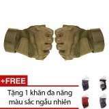 Găng Tay Chiến Thuật Cụt Ngón BlackHawk (Xanh lá lính) + Tặng 1 khăn đa năng màu sắc ngẫu nhiên