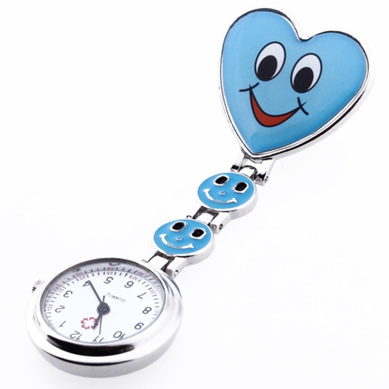 Nơi bán Heart Quartz Movement Clip Nurse Brooch Fob Tunic Watch Smiley Face Blue - intl