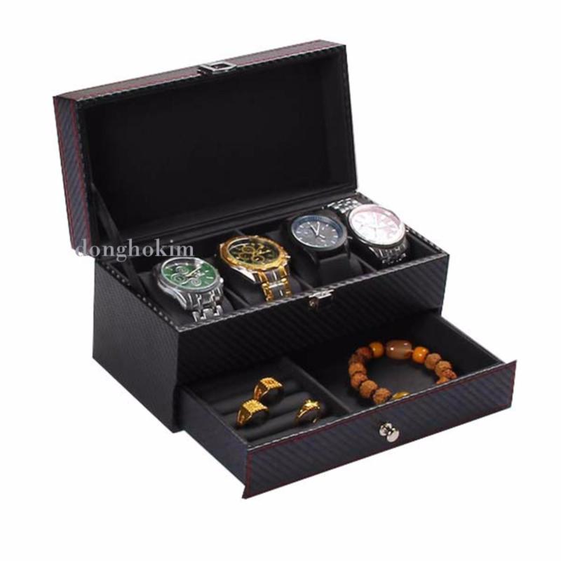 hộp đựng 4 đồng hồ và trang sức 2 tầng, hộp đựng đồng hồ giá rẻ, hộp đựng trang sức, hộp đựng được đồng hồ và trang sức bán chạy