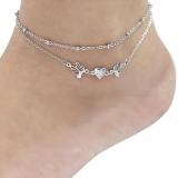 Lắc chân inox đôi Bướm - Trái tim tình yêu đính đá ý nghĩa