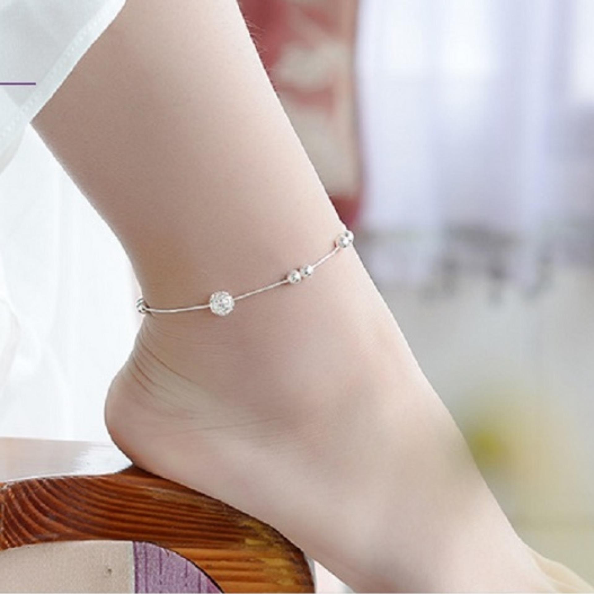 Lắc chân thời trang nữ châu trái tim lấp lánh HHN-SL0214(Bạc)