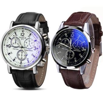 Luxury Fashion Faux Leather Mens Quartz Analog Watch Watches Black,Brown - Intl  