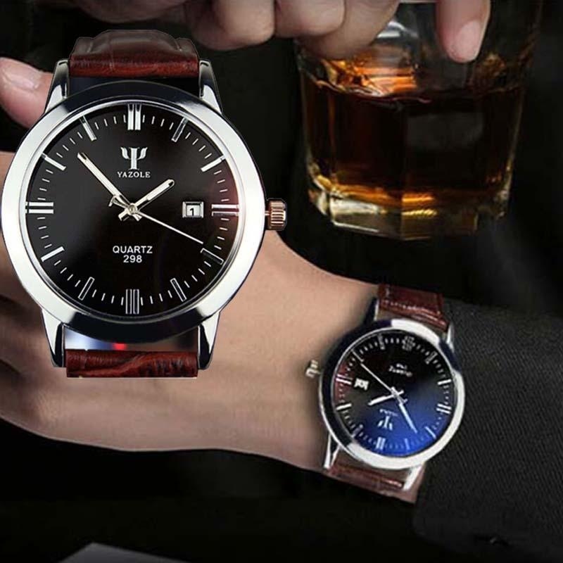 Man Leather Band Calendar Date Analog Quartz Waterproof Wrist Watch - intl bán chạy