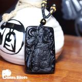 Mặt Dây Chuyền Phong Thủy Quan Công Bản Vuông Đá Obsidian Đen Thương Hiệu Ganes Silver