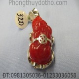 Mặt dây chuyền - Tỳ hưu đá màu đỏ bọc bạc dài 3,5 cm