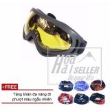 Mắt kính đi phượt chống bụi, chống tia UV, đi đêm HOAHAI (gọng Đen, kính vàng) + tặng kèm khăn đa năng