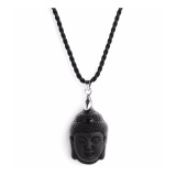 Mặt Phật bản mệnh A Di Đà đá Obsidian, KT 2,8 x 1,8 x 0,5 cm (Tặng kèm dây đeo)