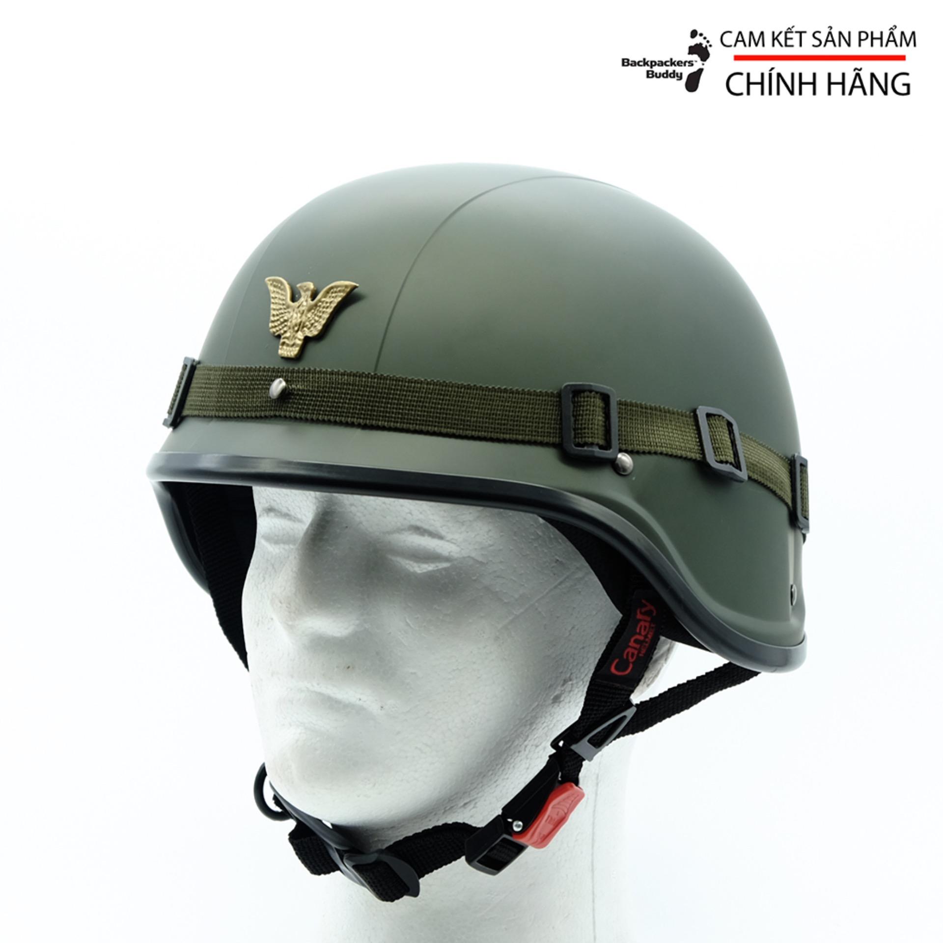 Nón Bảo Hiểm 1/2 Canary Kiểu Quân Đội Đức - Màu Xanh Lính Có Tai Vành - Vòng đầu từ 55 đến 60 (cm)