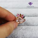 Nhẫn bạc mạ vàng mặt đá cầu vòng cho nữ