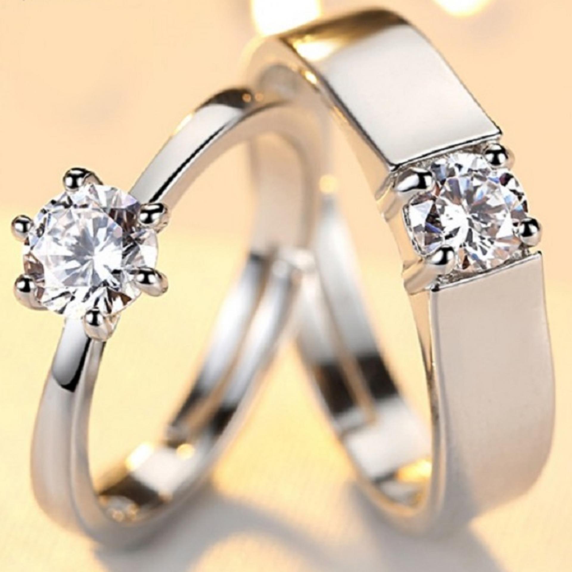 Nhẫn cưới tình yêu Freesize kim cương 6 chấu lấp lánh