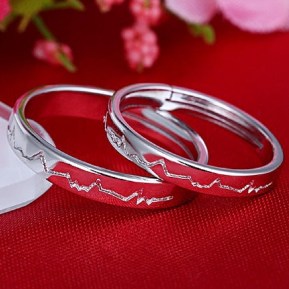 Nhẫn đôi Freesize nhịp tim tình yêu lấp lánh HHN-JZ136(Bạc)