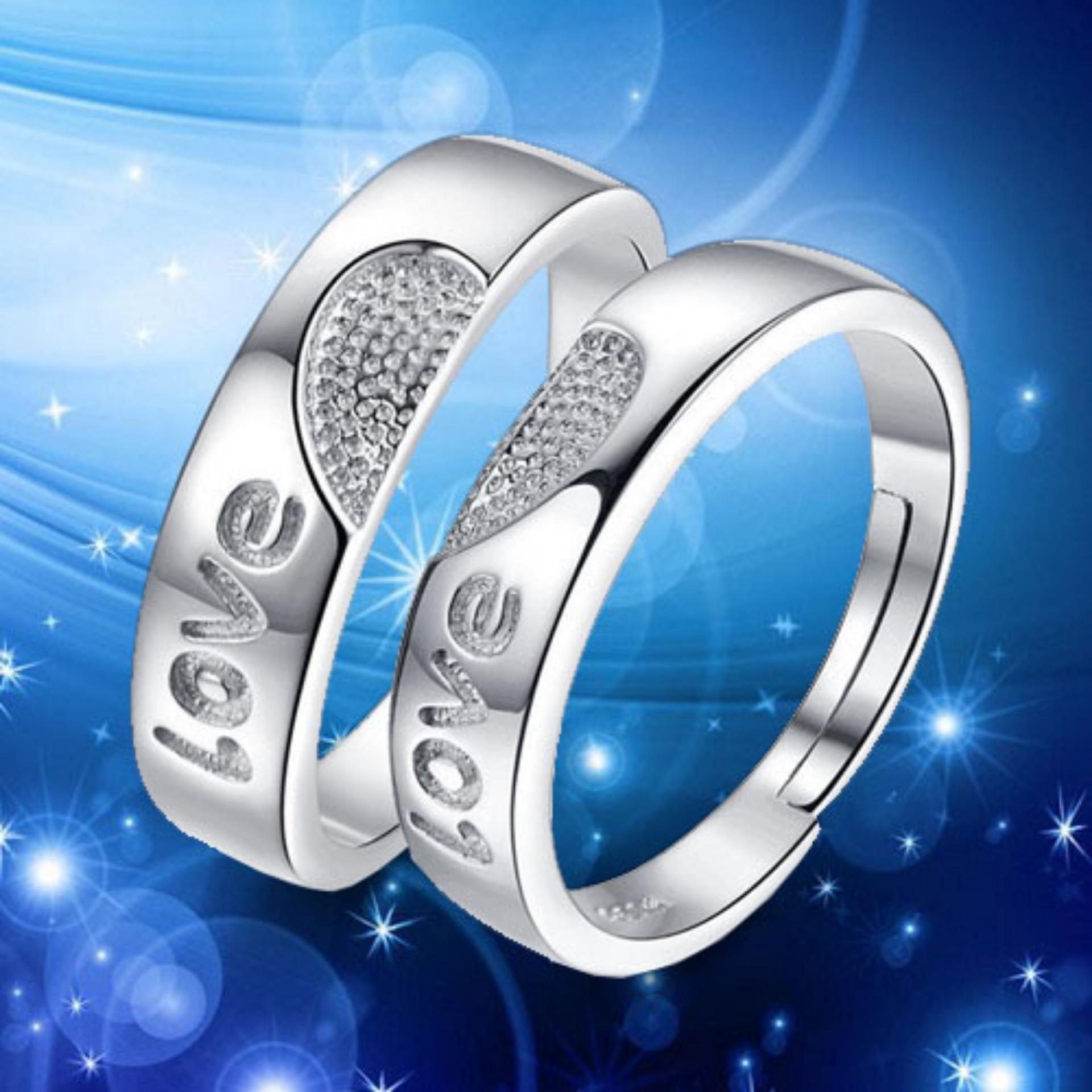 Nhẫn đôi tình yêu thời trang trái tim Love lấp lánh sang trọng HHN-JZ99