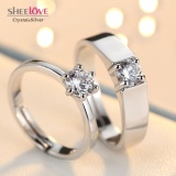 Nhẫn đôi thời trang tình yêu vĩnh hằng kim cương 6 chấu lấp lánh Freesize HHN-JZ154(Bạc)