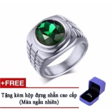 Nhẫn inox nam cao cấp đá thạch anh Xanh tặng kèm hộp đựng nhẫn