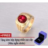 Nhẫn nam mạ vàng đính đá thạch anh đỏ cao cấp