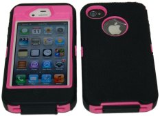 Giảm Giá niceEshop Black/Pink Body Armor Defender Three Layer Silicone PC Case Cover for iPhone 4 4S – Intl niceE shop