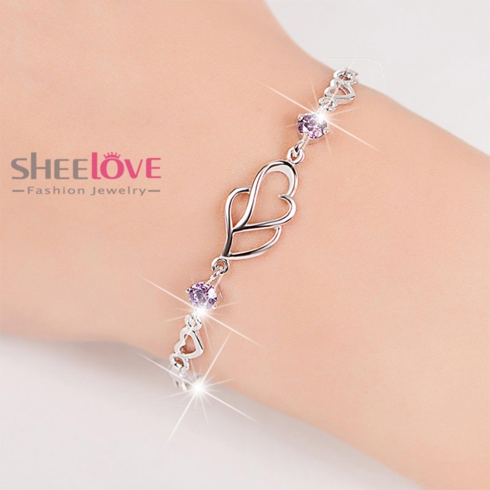 Vòng Tay Nữ Bạc 925 Giá sỉ Trái Tim Pha lê Đá Zircon Cao cấp Quà tặng Tình yêu Thời trang Hàn Quốc Phụ kiện quần áo SPB-S004