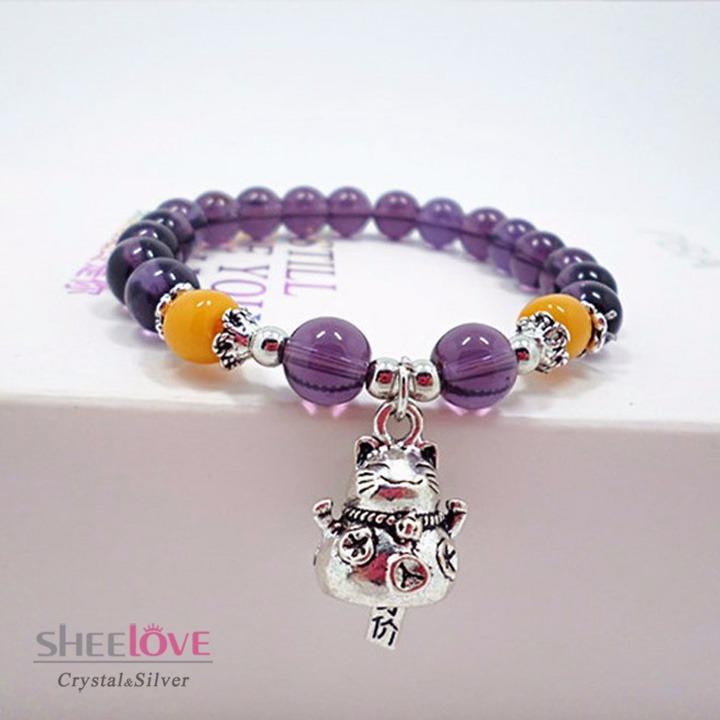 [HCM]Vòng tay Nữ phong thuỷ mệnh Hoả Mẫu mới nhất Giá sỉ Pha lê Chất lượng- Thổ đá tím trong suốt mèo thần tài Quà tặng người yêu S403