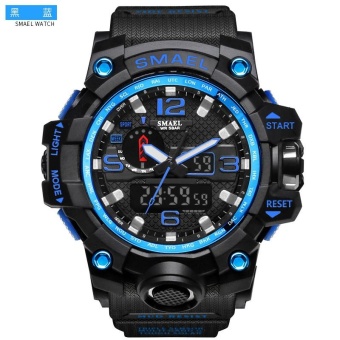 SMAEL 1545 Pure Color Band Waterproof Sport Watch Digital Analog Dual Display Japan Quartz Watch Blue - intl  