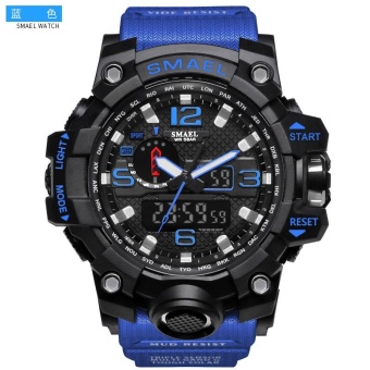 SMAEL 1545 Pure Color Band Waterproof Sport Watch Digital Analog Dual Display Japan Quartz Watch Dark Blue - intl  