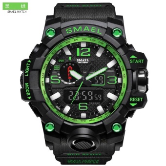 SMAEL 1545 Pure Color Band Waterproof Sport Watch Digital Analog Dual Display Japan Quartz Watch Green - intl  
