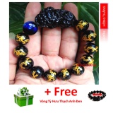 Vòng đá Osibiand 14 li - Thuỷ tinh núi lửa khắc rồng gắn tỳ hưu đính đá mắt hổ - Phong thuỷ quyền lực và danh tiếng + Tặng vòng tỳ hưu