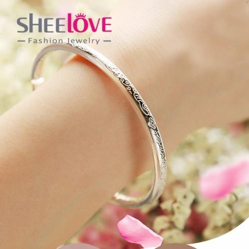 [HCM]Vòng tay xi bạc ta trắng sáng bóng chạm khắc hoa văn SPB-WH211