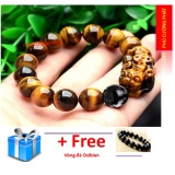 Vòng đeo tay Mắt hổ vàng gắn tỳ hưu đính đá thạch anh tóc đen 12 li - Phong thủy may mắn phát tài