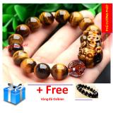 Vòng đeo tay Mắt hổ vàng gắn tỳ hưu đính đá thạch anh tóc đỏ 12 li - Phong thủy may mắn phát tài