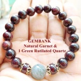 [HCM]Vòng Tay Đá Garnet Đỏ Và 1 Viên Thạch Anh Tóc Xanh Tự Nhiên GEMSTONE BANK