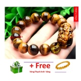 Vòng tay đá mắt hổ gắn tỳ hưu đính đá mắt hổ vàng khắc kinh phật 12 li- Phong thủy mang lại sự tỉnh táo, sáng suốt, khôn ngoan, hạnh phúc và sức khỏe