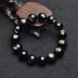 Vòng tay nam chuỗi hạt đá thiền Obsidian hạt 14 ly